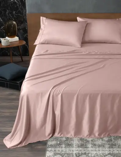 [0325414243] Juego de Sábanas de suavidad premium y descanso profundo — Real Textil Satín (Rosa, King Size)