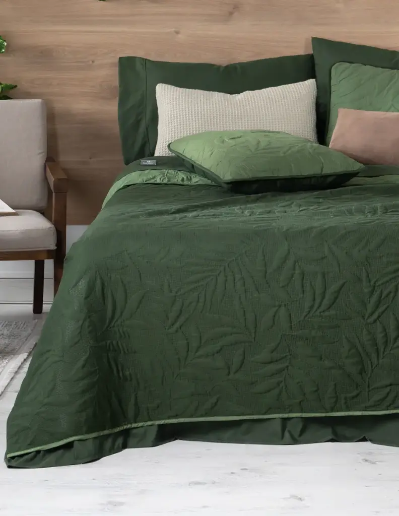 SET EDREDÓN PINSONIC-SABANAS RT VERDE OSCURO - OLIVA